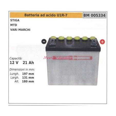 Batería de ácido U1R-7 para MTD STIGA varias marcas 12V 21AH 005334 | Newgardenstore.eu