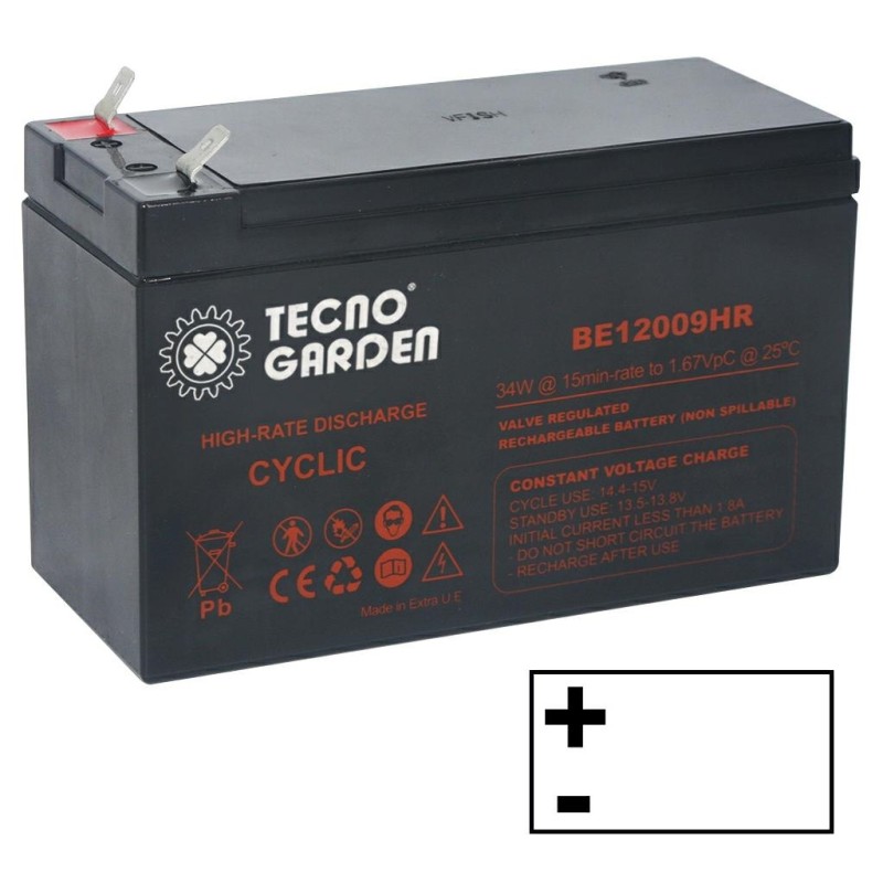 AGM Rider 9 Ah 12 V positive pole left battery for lawn tractor