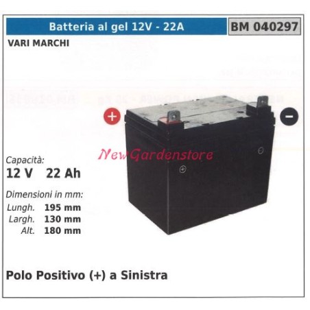 12V - 22A GEL-Batterie für verschiedene Marken 12v 22ah Pol + rechts 040296 | Newgardenstore.eu
