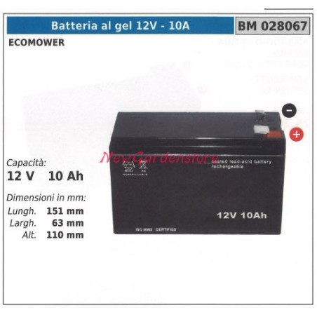 Batteria al GEL 12V-10A ecomower 12V 10AH 028067 | Newgardenstore.eu