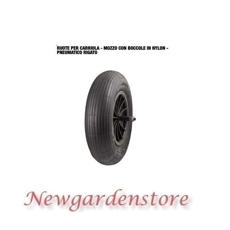 Wheel 40160 for wheelbarrow wheelbarrow hub nylon ribbed tyre 3.50x8 375x85 M14