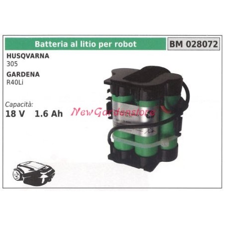 Batería de litio para robot husqvarna 305 gardena R40Li 18 v 1.6ah 028072 | Newgardenstore.eu