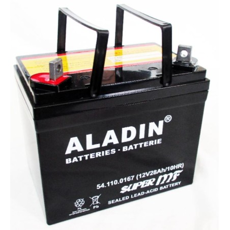 ALADIN 12V 28Ah hermetische Gel-Batterie links Pluspol für Rasentraktor | Newgardenstore.eu