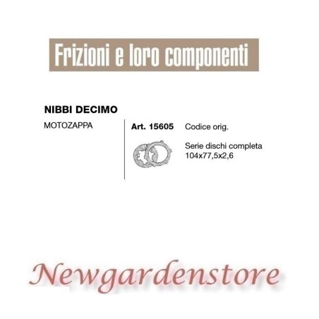 Jeu complet de disques d'embrayage 15605 NIBBI DECIMO 104x77,5x2,6 | Newgardenstore.eu