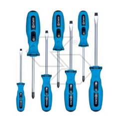 Set of 7 screwdrivers with chrome surface and magnetic tip, non-slip grip