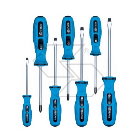 Set of 7 screwdrivers with chrome surface and magnetic tip, non-slip grip | Newgardenstore.eu