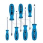 Set of 7 screwdrivers with chrome surface and magnetic tip, non-slip grip