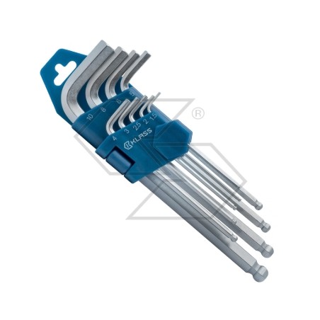 Galvanised steel 9-head hexagonal socket spanner set with ball-end R330265 | Newgardenstore.eu