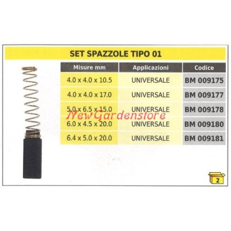 Set spazzole 2 pezzi tipo 01 universale 5.0x6.5x15.0 mm 009178 | Newgardenstore.eu