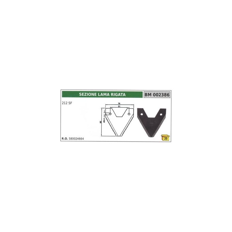 Ribbed blade section for 212 SF sickle bar cutter bar tine BCS 622