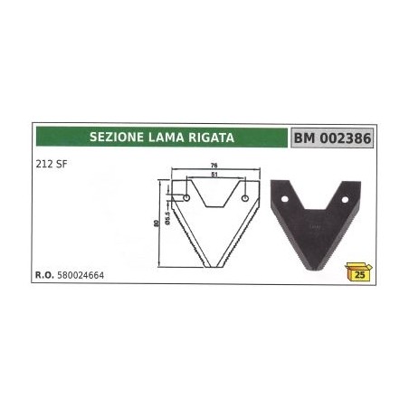 Ribbed blade section for 212 SF sickle bar cutter bar tine BCS 622 | Newgardenstore.eu