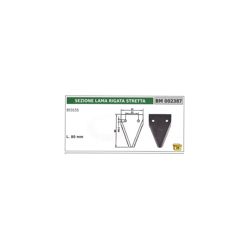 Sección de cuchilla acanalada estrecha para segadora de motor 85315 SF