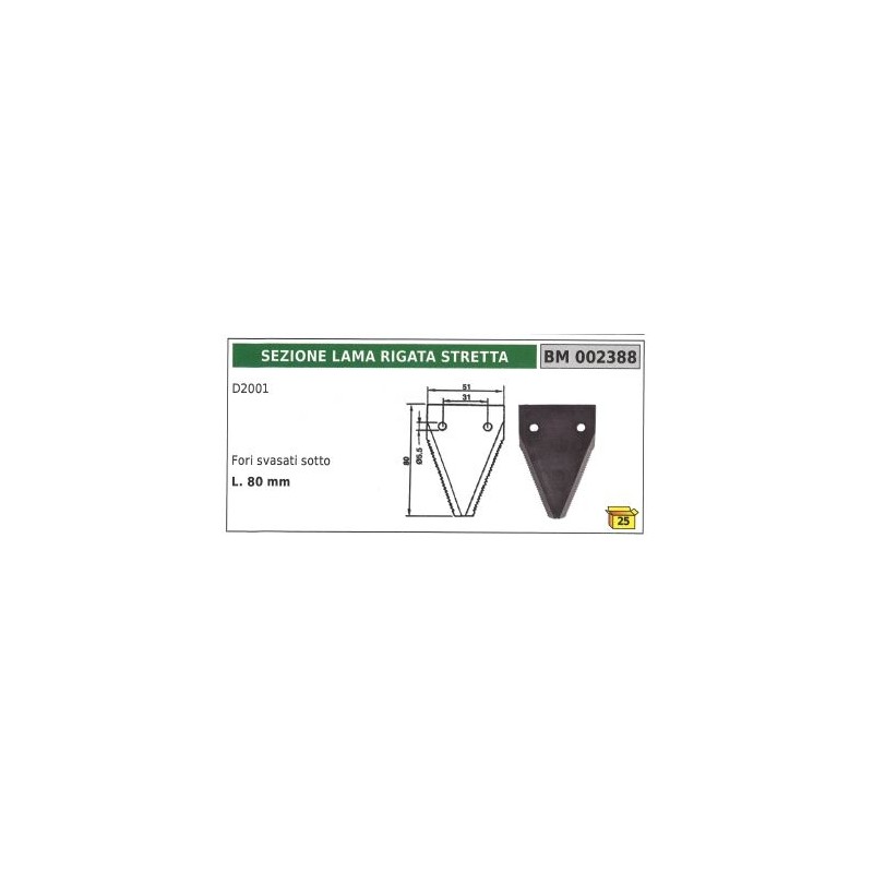 Cuchilla incisora estrecha para segadora D2001