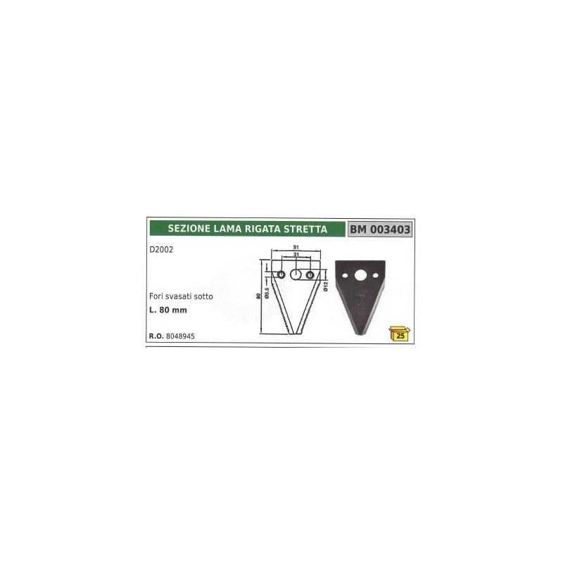 Section de lame rainurée étroite pour motofaucheuse D2002