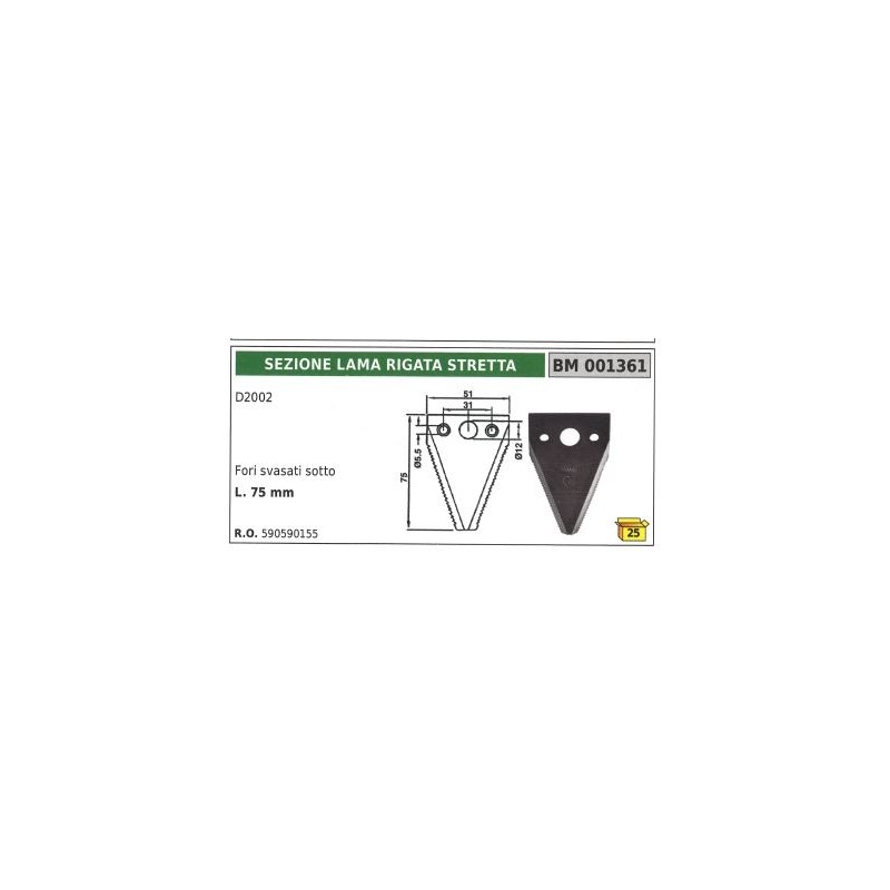 Cuchilla incisora estrecha para segadora D2002