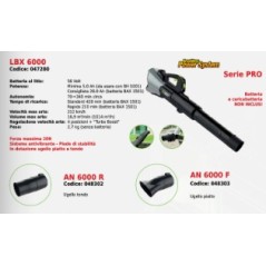 Soplador sin cable LBX 6000 EGO sin batería ni cargador | Newgardenstore.eu