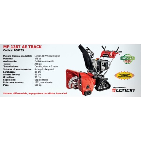 Souffleuse à neige MAORI MP 1387 AE TRACK avec MOTEUR A NEIGE LONCIN OHV 375 cc | Newgardenstore.eu