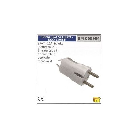 2-pin+earth 16A schuko demountable plug cable entry horizontal/vertical | Newgardenstore.eu