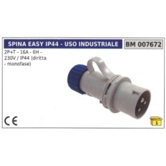 Easy industrial plug IP44 2 poles+earth 16A - 6H - 230V straight single-phase 007673 | Newgardenstore.eu