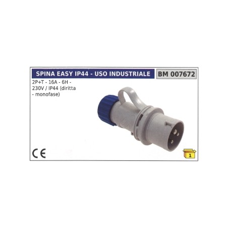 Easy industrial plug IP44 2 poles+earth 16A - 6H - 230V straight single-phase 007673 | Newgardenstore.eu