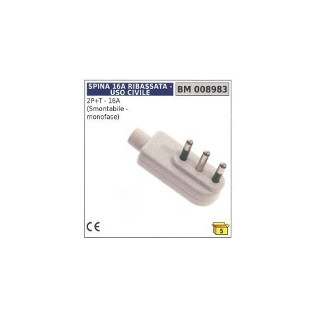 Spina ribassata uso civile 2 poli+terra - 16A smontabile-monofase codice 008983 | Newgardenstore.eu