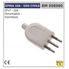 Clavija civil 2 polos + tierra - 10A desmontable - monofásica código 008980