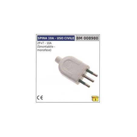 Civil plug 2 poles + earth - 10A demountable - single-phase code 008980 | Newgardenstore.eu