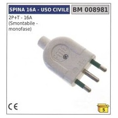 Spina uso civile 2 poli + terra - 16A smontabile - monofase codice 008981