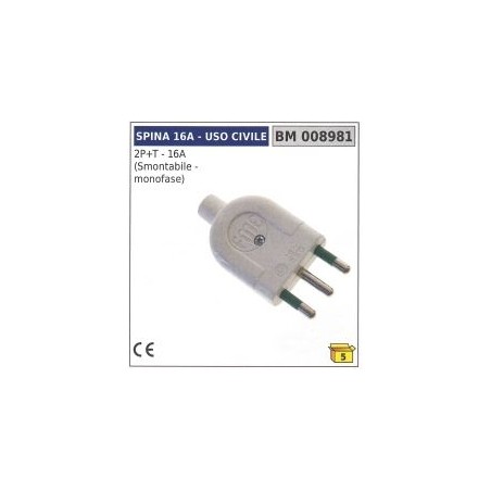 Civil plug 2 poles + earth - 16A demountable - single-phase code 008981 | Newgardenstore.eu