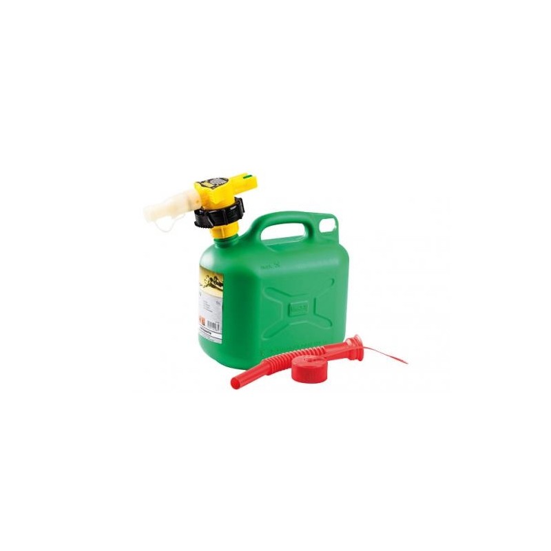 Jerrican de transport de carburant + bec verseur capacité 5 lt plastique couleur vert