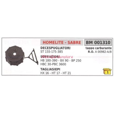 Tapón combustible HOMELITE desbrozadora ST 155 175 385 001310 | Newgardenstore.eu