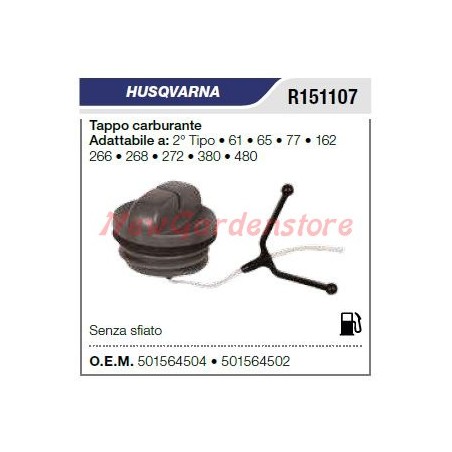 Tapón de combustible HUSQVARNA motosierra 61 65 77 2º tipo 501564504 501564502 | Newgardenstore.eu