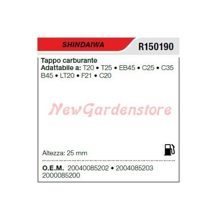 Tankdeckel SHINDAIWA Freischneider T20 T25 EB45 C25 R150190 | Newgardenstore.eu