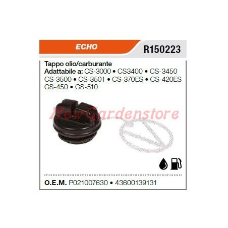 ECHO Kraftstoff-/Ölabdeckung Kettensäge CS3000 CS3400 CS3450 CS3500 R150223 | Newgardenstore.eu