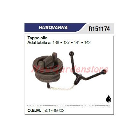 Tapón de llenado de aceite HUSQVARNA motosierra 136 137 141 142 R151174 | Newgardenstore.eu