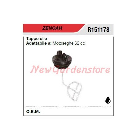 Tapón de llenado de aceite ZENOAH motosierra 62 cc R151178 | Newgardenstore.eu