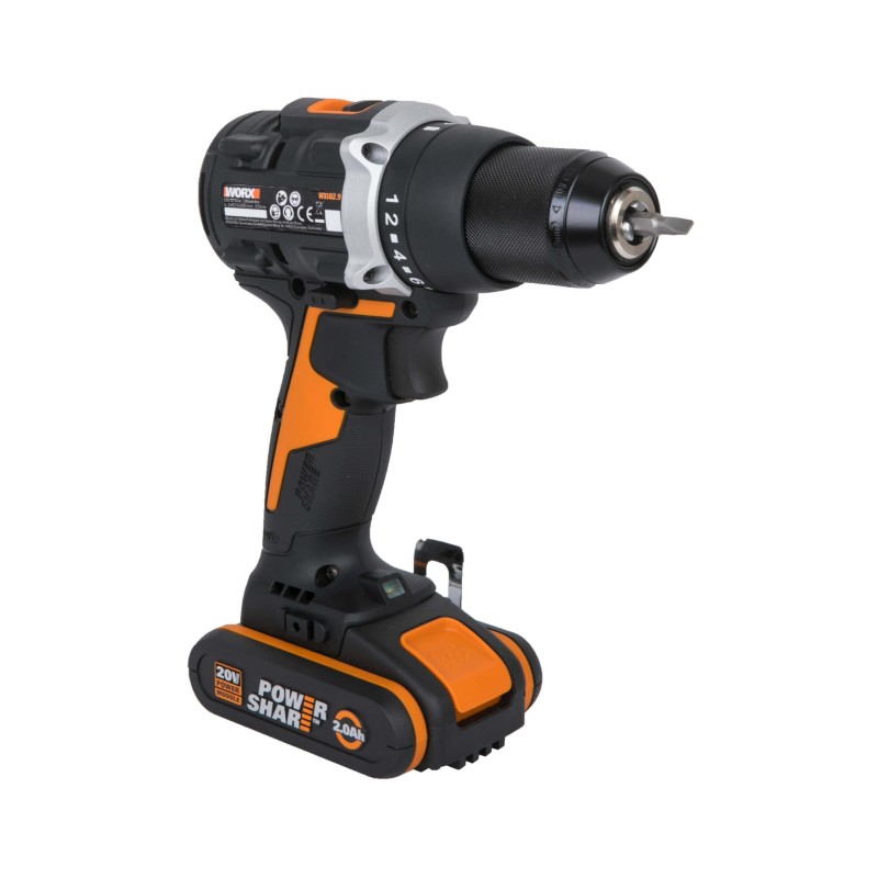 WORX WX102 perceuse/visseuse sans fil 20V avec 2 batteries de 2,0 Ah et chargeur