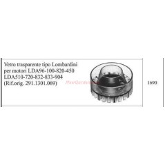 LOMBARDINI clear glass for LDA96 motor cultivator engines 100 820 1690 | Newgardenstore.eu