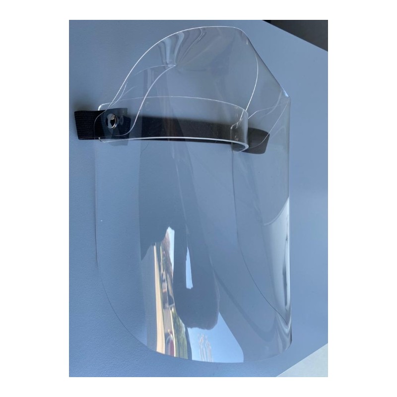 Transparent splash-proof protective visor in polycarbonate elastic adjustable