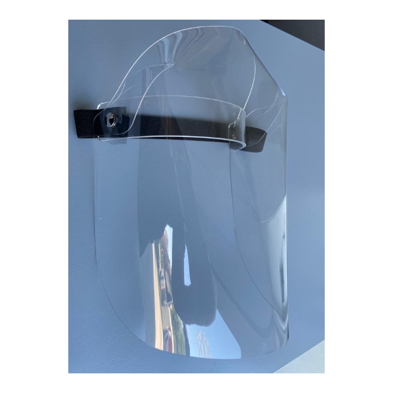 Visiera protettiva trasparente antispruzzo in policarbonato orientabile elastico