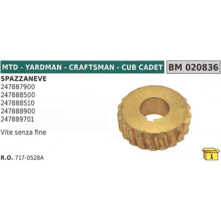 MTD - YARDMAN - CRAFTSMAN - CUB CADET worm screw 247887900 | Newgardenstore.eu