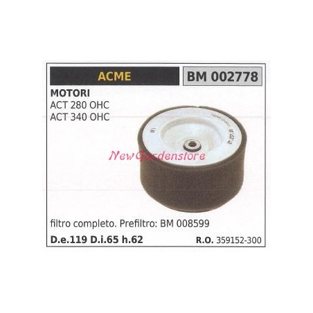 Air filter ACME lawn mower engine ACT 280 OHC ACT 340 OHC 002778 | Newgardenstore.eu