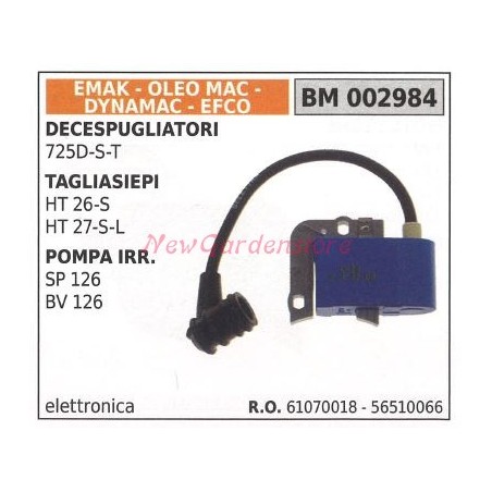 Bobina accensione EMAK per decespugliatori 725D S T tagliasiepi HT 26 S HT 27 S L POMPA IRR. SP126 BV 126 002984 | Newgardens...