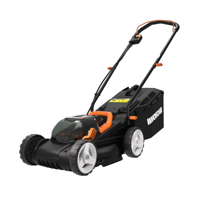 Worx WG779 cordless lawnmower with 2 x 20V+20V batteries and dual charger