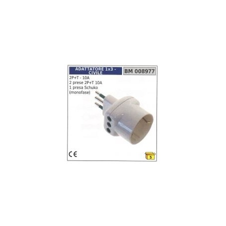 Plug adapter 2-pin + earth - 10A 2-pin + earth 10A 1 Schuko socket | Newgardenstore.eu