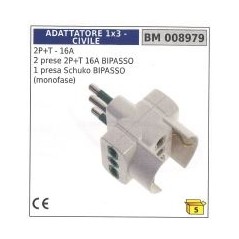 Plug adapter 2-pin + earth - 16A 2 sockets 2-pin + earth 16A 1 Schuko socket