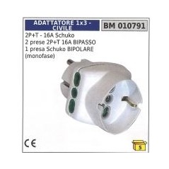 Plug adapter 2-pin + earth-16A schuko 2 sockets 2-pin + earth 16A 1 schuko socket | Newgardenstore.eu