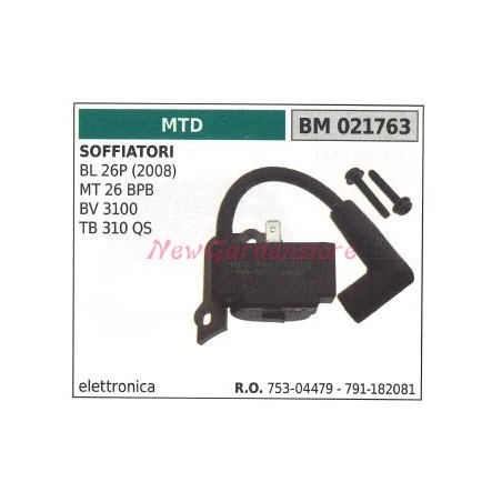 Bobine d'allumage MTD pour moteurs de souffleurs BL 26P (2008) MT 26 BPB BV 3100 TB 310 QS 021763 | Newgardenstore.eu