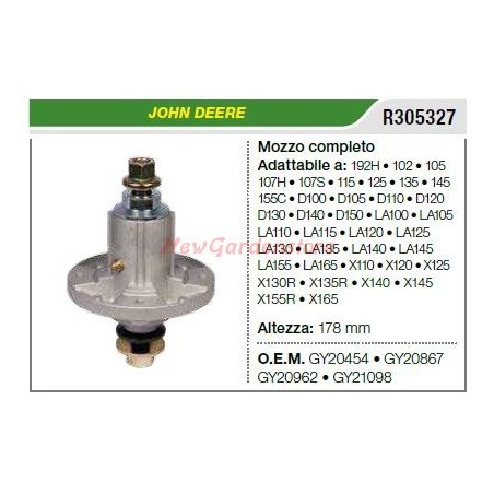 Mozzo portalama per tagliaerba rasaerba tagliaerba 192H 102 105 R305327 COMPATBILE CON JOHN DEERE | Newgardenstore.eu